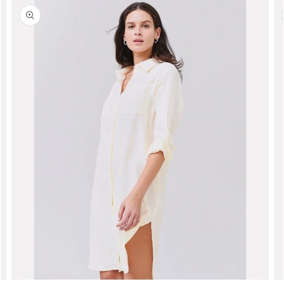 Monrow Cotton Gauze Shirt Dress- Color Buttercream- Size S - Picture 8 of 9